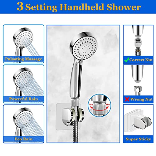 High Pressure Rainfall Shower Head, Rain Shower Head With Height/Angle Adjustable Extension Arm And Handheld Shower Combo, Koeka High Flow Stainless Steel Shower Head With Powerful Spray Long Hose #TOP3