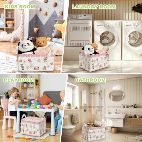 Image of Pink Christmas Nutcracker Storage Baskets, Empty Christmas Gift Baskets, Pastel Nutcracker Home Decorations, Large Square Waterproof Laundry Hamper Coating, Foldable Toy & Clothes Bins for Bedroom