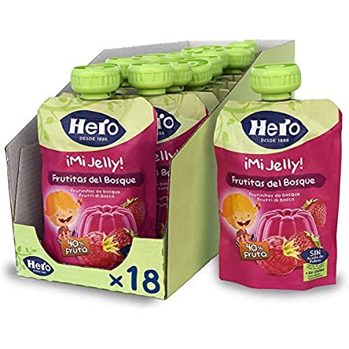 Hero Baby - Mi Jelly Bolsita de Gelatina de Frutas del Bosque, Sin Azúcares Añadidos, para Bebés a Partir de los 36 Meses - Pack de 18 x 100 g