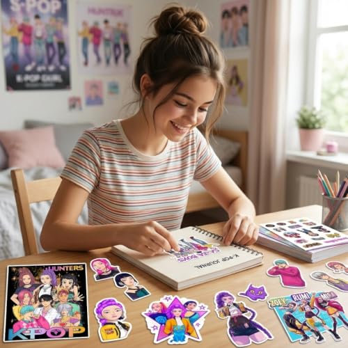 Image of AtOdds - 65 Pcs Kpop Hunter Girls Sticker Bundle - Hunterix - Premium Matte Waterproof Vinyl Stickers for Water Bottles, Phones, Laptop, Notebook Journal & Other Crafts