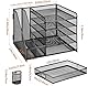 Marbrasse Schreibtisch Organizer mit Aktenhalter,5Tier Briefablage Ablagefächer mit Schublade,2 Stifthalter, Netz Schreibtisch Ablage Zeitschriftenhalter für Büro Bedarf Dokumentenablage(Schwarz)