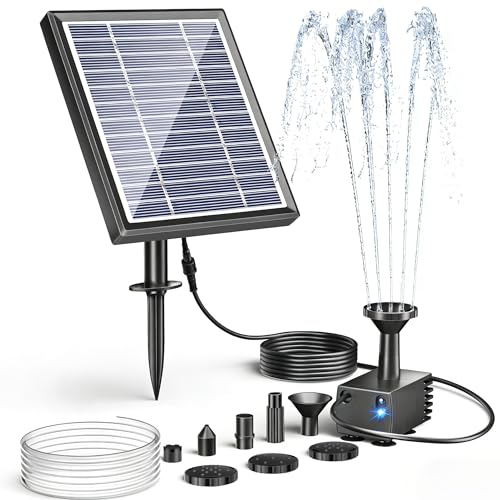 POPOSOAP Solarbrunnen für Vogelfontäne 3W Solarwasserpumpe mit 1 2 m Schlauch 5 Düsen Solar Springbrunnen für Außen kleine Teiche Garten