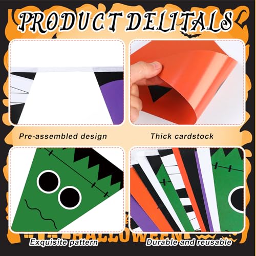 Image of 5 Pcs 49 ft Happy Halloween Banner Indoor Outdoor Halloween Party Decorations Pumpkin Ghost Banner Flags Haunted House Trunk or Treat Backdrop Garland for Wall Mantel Party Favors Supplies