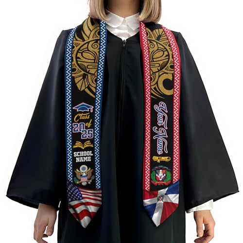 MonkeyVan Personalized Dominican Republic Graduation Sash,Custom Dominican American Flag Stole 2025,Dominican Graduation Sash S100