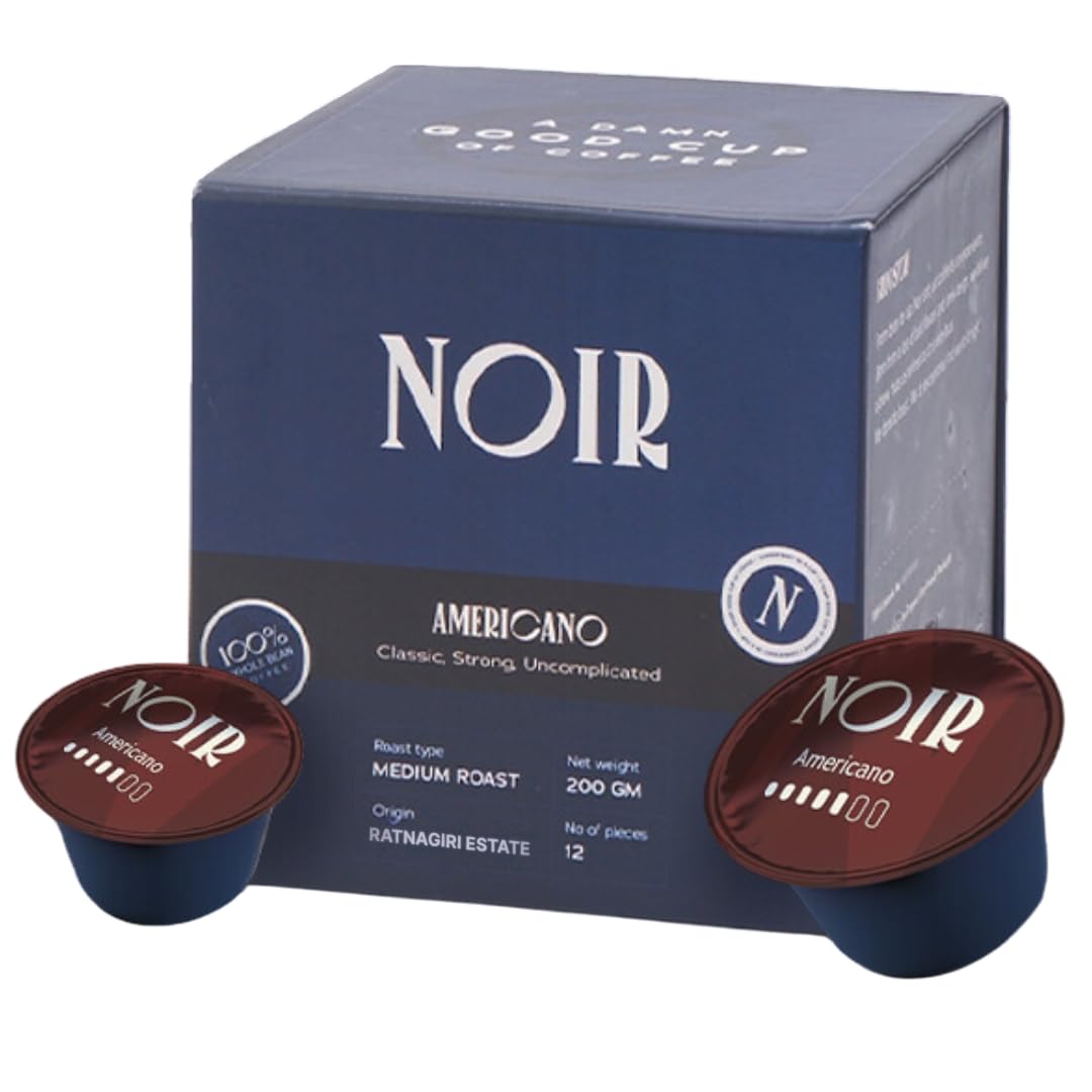 Noir's Americano Coffee Pods | Chocolate, Cherry, and Caramel Notes | Medium Roast | Dolce Gusto Compatible Pods | Pack of 12