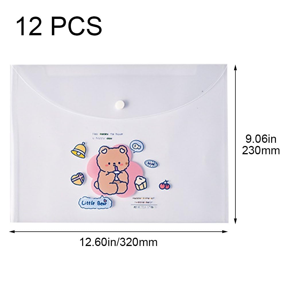 12 Uds A4 Carteras De Plástico para Documentos Sobres Lindos Dibujos Animados Popper Carteras Carpetas Transparentes Archivos De Documentos Carteras