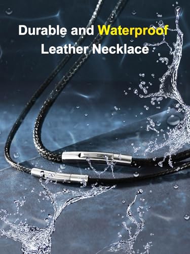 ChainsPro Men Waterproof Braided Leather Necklace Wax Rope Chain, Customize Available, 2/3mm Width, With Snap Clasp, 16”18" 20" 22" 24" 26" 28" 30"-Send Gift Box4