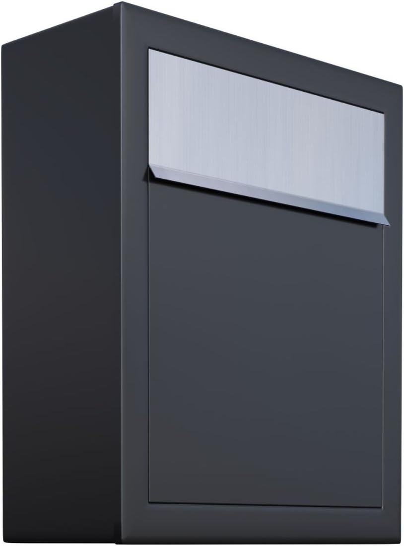 Base - Contemporary Wall-Mounted Mailbox in Black with Stainless Steel Flap