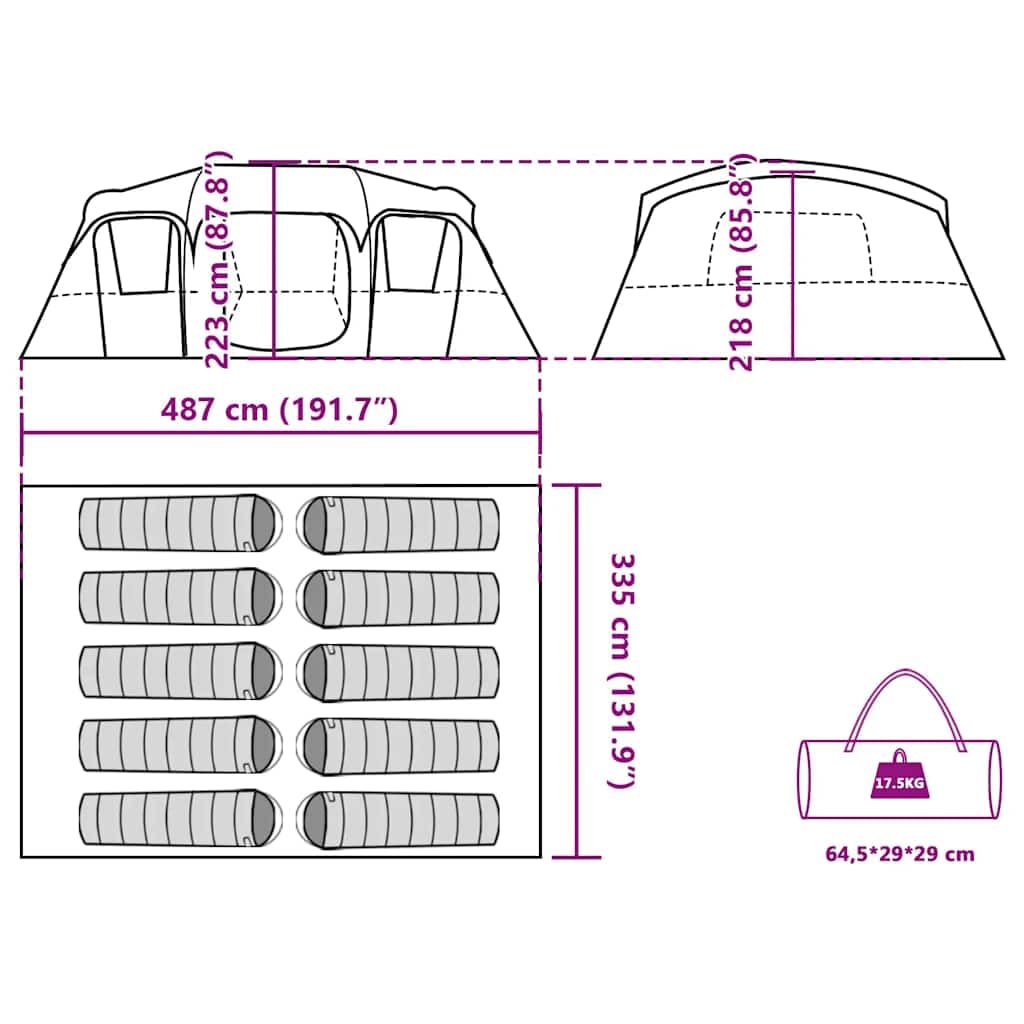 Familienzelt für Personen Grau und Orange, wasserdichtes Campingzelt aus 185T Polyester mit PU-Beschichtung, E-Anschlüsse, Fenster, x x 228/, für Outdoor und Reise