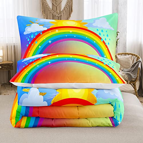 Ninenine Colorful Rainbow Twin Bedding Sets For Girls Teens, Sun And Rain Comforter Set Cloud Bed Set-Includes 1 Comforter With Matching Pillowcase #TOP4