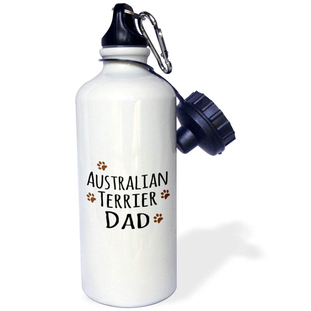 3dRose Australian Terrier Dog Dad-Doggie by breed brown muddy paw prints-doggy lover love pet owner Sports Water Bottle