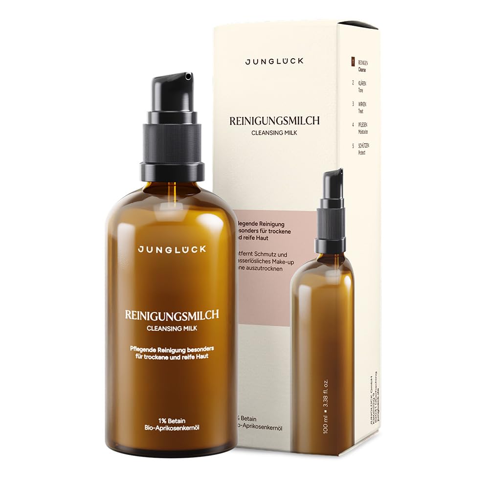 JUNGLÜCK Reinigungsmilch Gesicht - Vegan | Gesichtsreinigung mit BIO Aloe Vera & BIO Mandelöl zur Entfernung von Make-up | Pflegt die Haut bereits bei der Reinigung ohne auszutrocknen