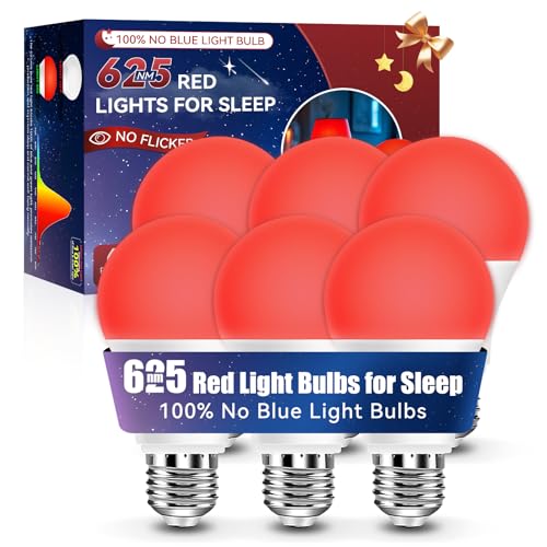 Image of Neporal Red Light Bulbs for Sleep 9W, 100% Blue Light Blocking Night Light, 625nm Red Light Bulb for Melatonin Promoting, A19 60W Equivalent Dim Light Bulbs for Bedroom, Baby Nursery,6 Packs