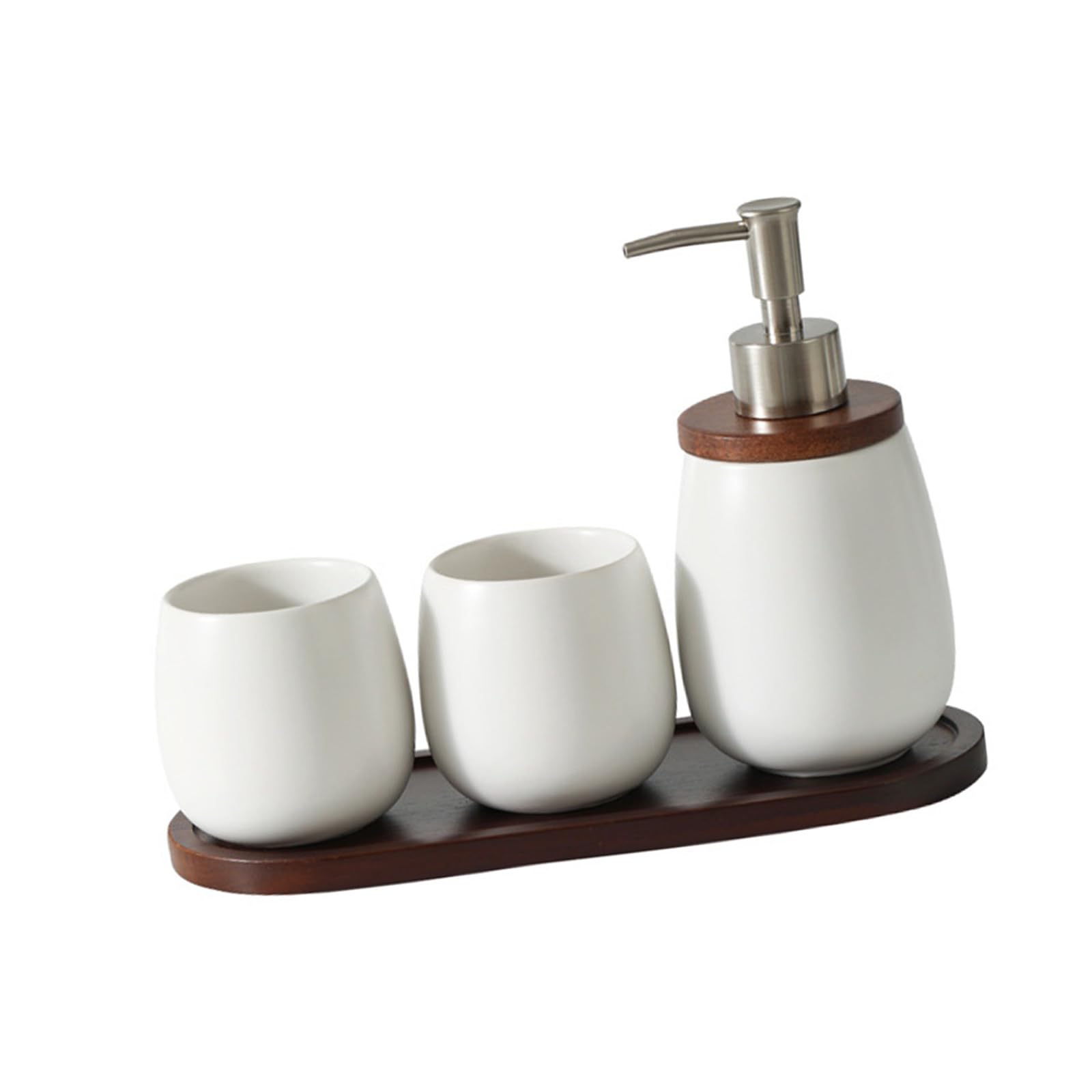 Qusinfc Ceramic Mouthwash Cup Liquid Soap Dispenser with Wooden Stand for Home and Boutiques Hotel Countertop Display Toothbrush Cup and Soap Despenser