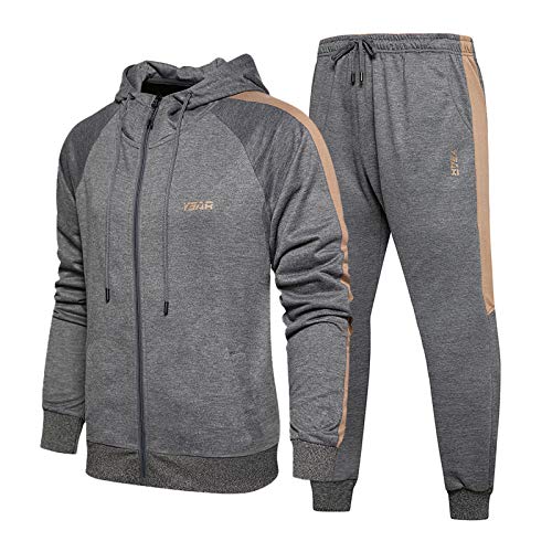LBL Survêtement Homme Ensemble Jogging Sportif Sweat-Shirt Capuche Pantalon cordon de serrage 2 pièce Couleur Uni pour Automne Gris L Cover