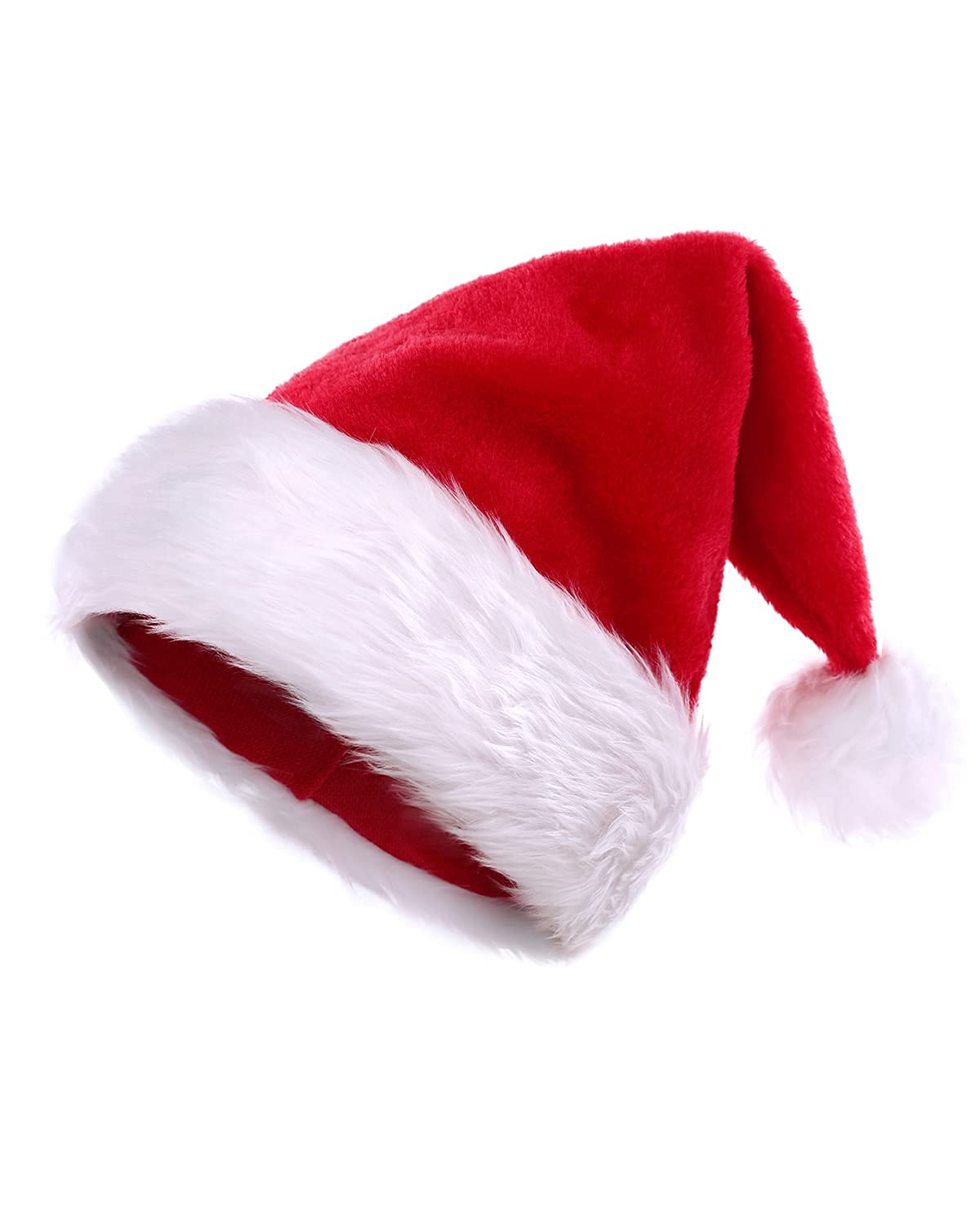 KONVINIT Christmas Hat - Adult Santa Claus Hat Plush, Deluxe for Men and Women, Xmas Party, Santa Costume, Red