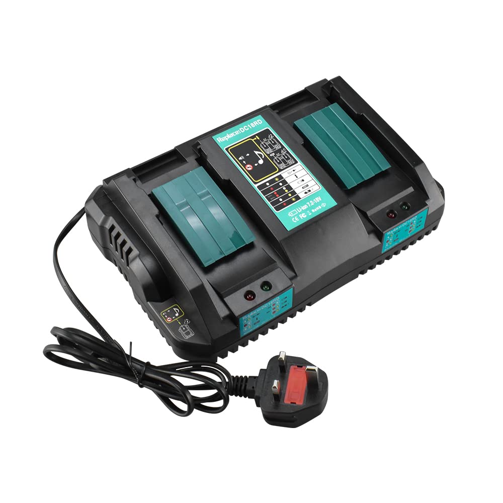 aunstarwei 18V Dual Ports Battery Charger Replacement for DC18RD 14.4V-18V Lithium-Ion Battery BL1415 BL1430 BL1830 BL1840 BL1850 BL1850B BL1860B, Replace DC18RC DC18SF DC18RT