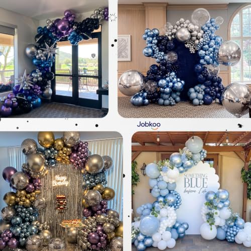 Image of Jobkoo Metallic Blue Balloons, 12 Inch Chrome Light Baby Blue Latex Balloon