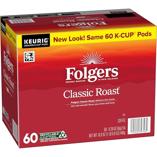 Image of Folgers Classic Roast Coffee, Medium Roast, Keurig K-Cup Pods, 10 Count Box (Pack of 6)