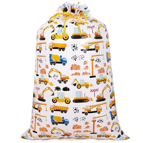 Extra Large Plastic Gift Bag, 56" H x 36" W Jumbo Gift bag Printed Children's Engineering Vehicles Excavator Gift Bag, Specially Set for Birthday Parties and Holidays