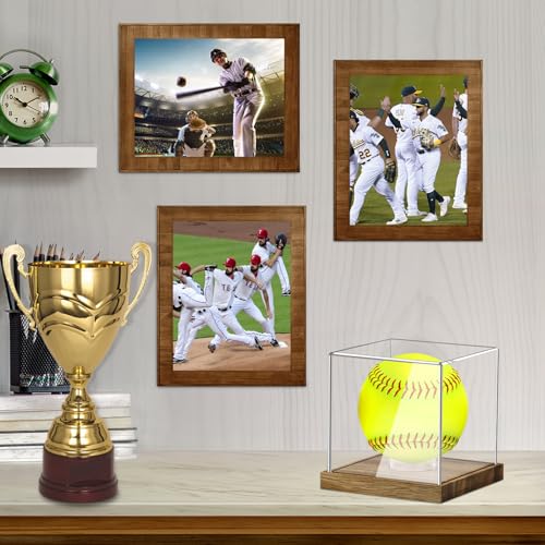 Image of Clear Acrylic Softball Display Case with Wood Base, Memorabilia Stand Cube Holder, Dust Protection Transparent Storage Box for Single Ball Souvenir Softball Collections