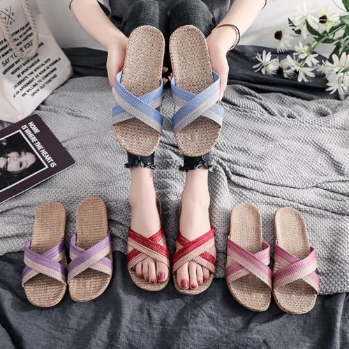 Lined Tatami Slippers for Women Organic Handmade Straw Woven Japanese House Slippers Slip on Summer Slides Open Toes Cross Band Flats Breathable Lightweight Comfort Wear Shoes Home Indoor Bedroom3