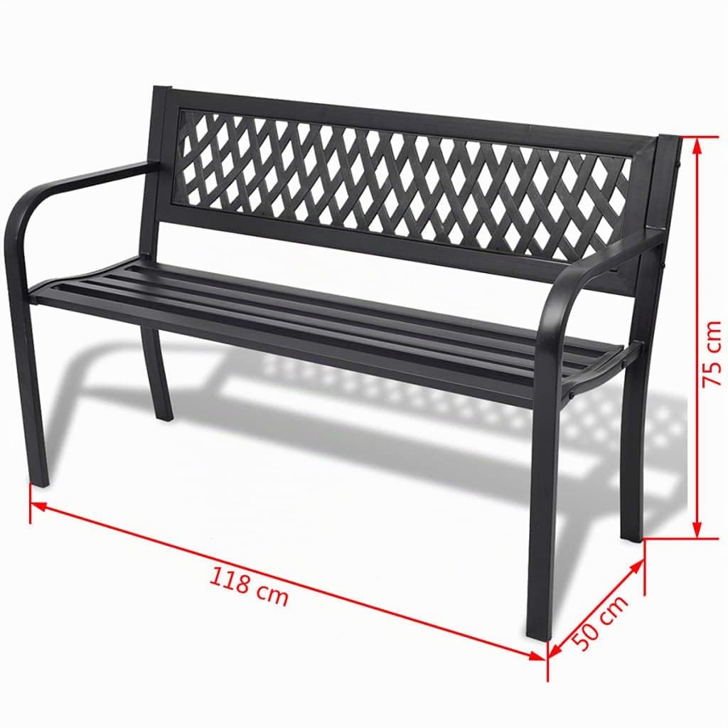 vidaXL Banco de jardín de Acero Negro 118 cm