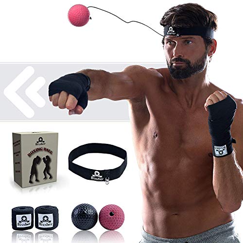 Boxing Reflex Ball | 2 Difficulty Level Fight Ball with Headband | Softer Than Tennis Ball | Fittness gadget for Reaction | Agility | Punching Speed | Fight Skill and Hand Eye Coordination Training