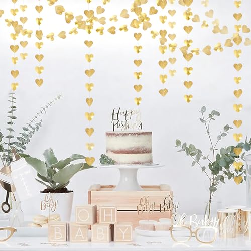 Image of Glitter Champagne-Gold Party-Decorations Heart Streamers Garland - 39Ft Wedding Engagement Hanging Paper Banner,Bachelorette Bday Bridal Baby Shower Christmas Anniversary Housewarming Backdrop Decor