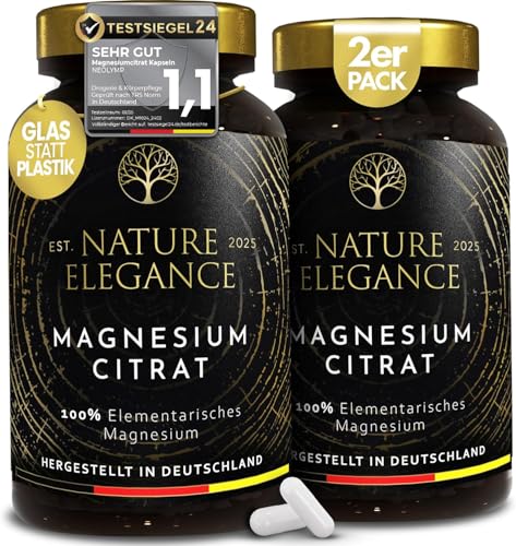 NEOLYMP Magnesiumcitrat Kapseln hochdosiert - 360mg elementares Magnesium pro Dosis - produziert in Deutschland - vegan, laborgeprüft & nachhaltiges Braunglas