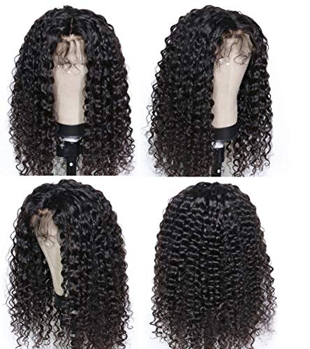 WINBOWIG Brazilian Virgin Remy Human Hair Natural Black Full Lace Wig Long Small Deep Curly Human Hair Lace Front Wigs Pre-Plucked Hairline Natural Baby Hair Black 150% Density (18INCH,FULL LACE WIG)