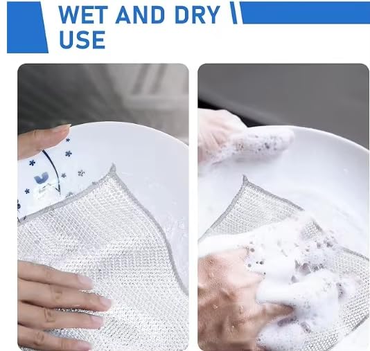 KAWAIIUS Double Layer Metal Wire Dishcloths, Non-Scratch Steel Scrubber Cleaning Rags, Silver (12)