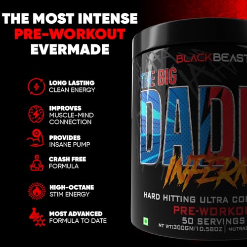 Image of Black Beast The Big Daddy Inferno Pre workout (50 Servings, Cotton Candy) | 2500mg Aminature Fermented Citrulline Malate, 100mg Alpha GPC, Sharp Focus, Strength, Energy and Pump