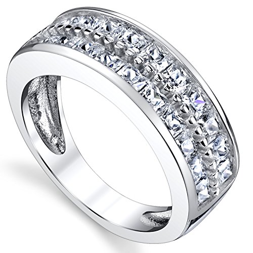 Double Row Princess Cut Men's Sterling Silver Wedding Band Engagement Ring with Cubic Zirconia 7.5mm Sizes 7 to 132