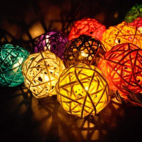 Image of KharidoLive 20 Lamps Rattan Ball 6cm Diameter Lights for Diwali Christmas Home Decoration (Warmwhite, Steady Lights, 4 Meter Long, 2 Pin Plug)