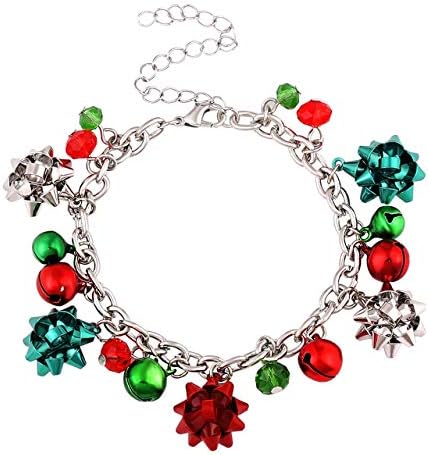ALEXY Christmas Bracelets for Women X-Mas Bow Charm Bracelets Jingle Bell Link Bracelets for Girls Kids (Silver)