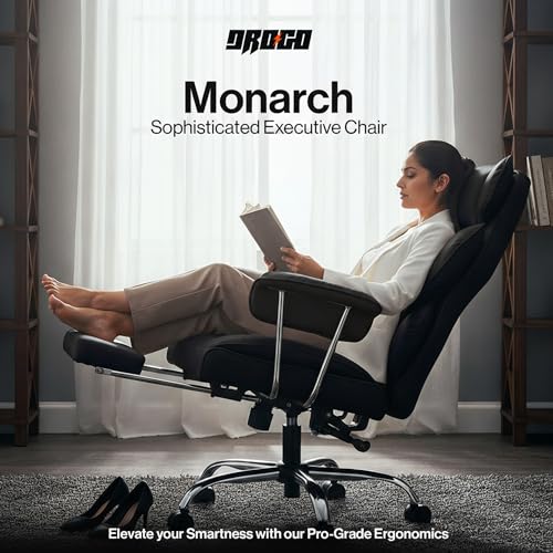 Image of DROGO Ergonomic Office Chair for Work from Home 400LBS, PU Leather Computer Chair for Study with High Back, Cushion Seat, Armrest, Head & Lumbar Support | Gaming Chair with Footrest & Recline (Black)
