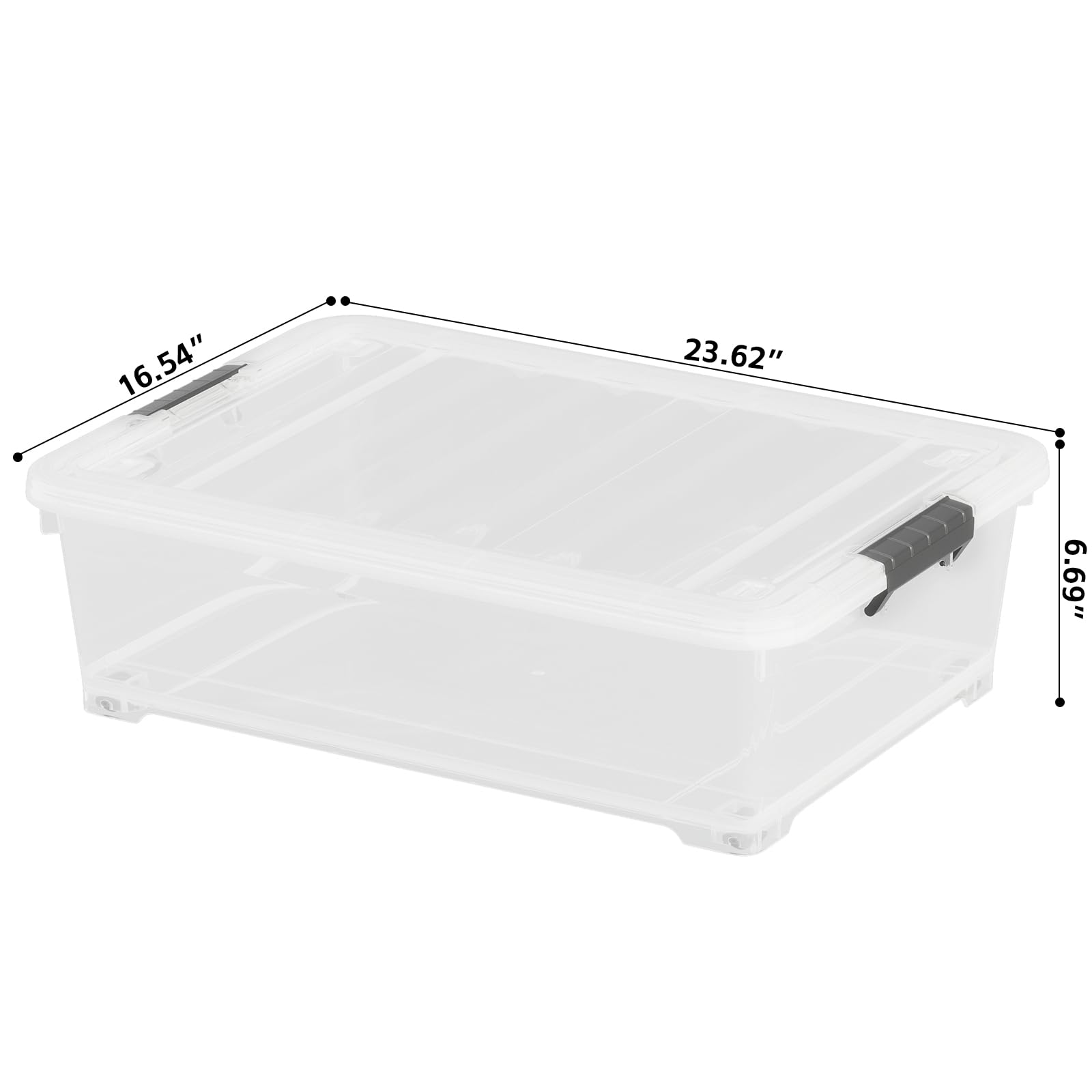 Buyitt 25 Quart Clear Plastic Latch Storage Box with Wheels, Under Bed Storage Box, 3 Pack