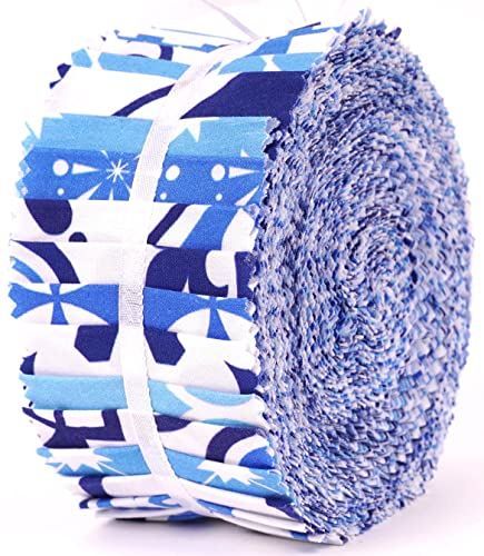 Soimoi 40Pcs Mosaic Print Cotton Precut Fabrics for Quilting Craft Strips 2.5x42inches Jelly Roll - Medium Blue - Image 2