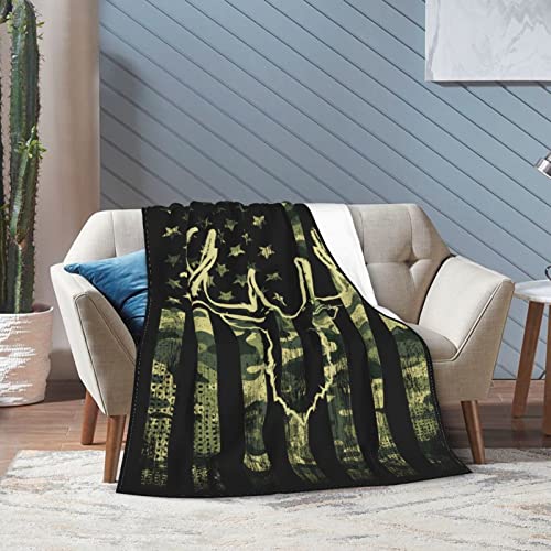 Camo Deer Flag Throw Blanket Soft Cozy Plush Warm Hunting Camouflage Fleece Blanket For Sofa Couch Bed 60"X50" #TOP6