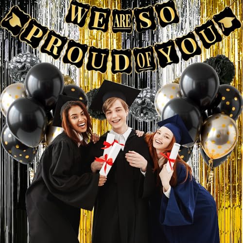 Image of Black Gold Silver Metallic Tinsel Foil Fringe Curtains, 2 Pack 3.3x6.6 ft Black and Gold Party Decorations, Tinsel Party Streamers Backdrop for Birthday Baby Shower Graduation New Year Decor