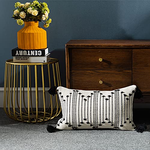 LIGICKY Boho Lumbar Pillow Covers Decorative Woven Tassel Throw Pillows Rectangle Pillow Sham Black and White Pillowcase for Couch Sofa Bed, 12 x 20 Inch - Cosy Home Interiors LIGICKY Boho Lumbar Pillow Covers Decorative Woven Tassel Throw Pillows Rectangle Pillow Sham Black and White Pillowcase for Couch Sofa Bed, 12 x 20 Inch - Image 2