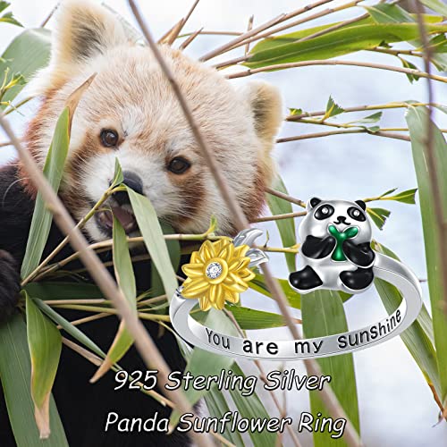 Panda Sunflower Ring 925 Sterling Silver You Are My Sunshine Sunflower Adjustable Open Ring Panda Jewelry Gifts for Women Girls Size 6 7 84