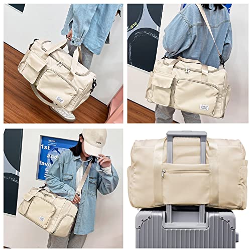 Image of Suruid Gym Bag with Shoe Compartment, Sports Duffle Bag for Women, White | Dry Wet Separation Pouch, For Men and Women, Overnight Weekender Training Handbag Yoga Bag