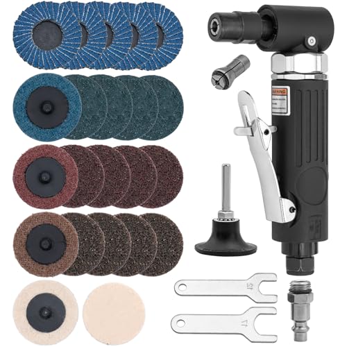 Right Angle Air Die Grinder with 22 pcs 2'Roll Lock Sanding Discs | Mini Pneumatic Sander Tool set for Grinding,Polishin