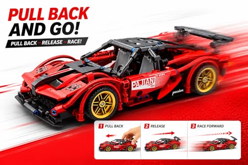 Image of 1:18 Scale Pull Back Racing Car Building Block Set (422-520 PCS) | Creative Assembly Toy for Collectors & Enthusiasts | Compatible Brick Model Kit (red bloks)
