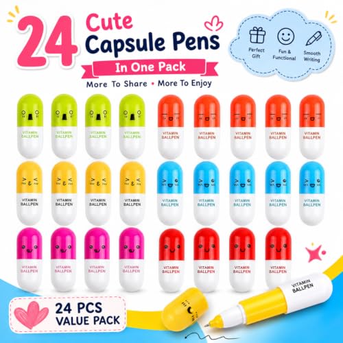 Image of Toy Imagine Retractable Capsule Ball Pens for Kids (Pack of 24) Capsule-Shaped Ballpoint Pen, Mini Pens, Fun School Stationery, Birthday Return Gifts for Boys and Girls, Blue Ink, Multicolor Body