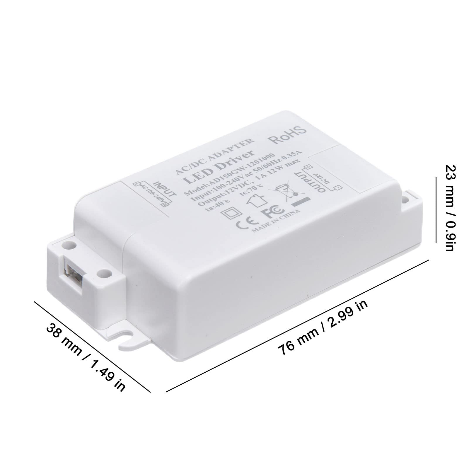 Transformator sterownika LED do oświetlenia wewnętrznego LED format, zamknięte bezpieczeństwo AC100240V/0,35A DC12V/1A 12W G4 MR11 MR16 ABS Materiał 5 lat żywotności, #311