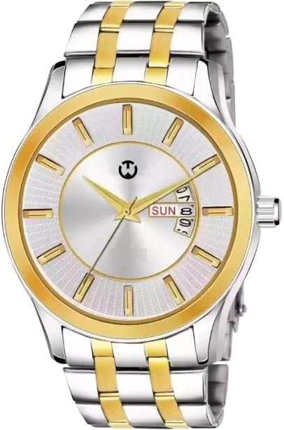 WIZARD TIMES Men’s Watch, Golden& Silver Two Tone Stainless Steel Strap, Two Tone Day & Date Dial, Formal & Casual Wear, Water Resistant Watch, Analog Boys Watch, Gift Watch for Men (B0DCQ5R786) Amazon Price History, Amazon Price Tracker