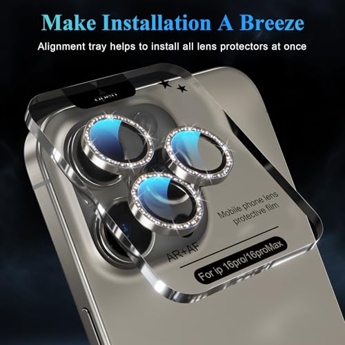 Image of YWXTW Designed for iPhone 16 Pro /iPhone 16 Pro Max Camera Lens Protector Bling, [New Glitter Design] Individual Metal Tempered Glass Camera Cover Accessories Case Friendly (Natural Titanium)